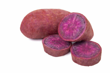 Japanese purple sweet potato isolated on white background