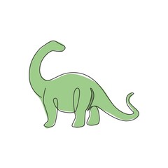 Single continuous line drawing of animal for logo identity. Prehistoric animal mascot concept for dinosaurs theme amusement park icon. Trendy one line draw design graphic vector illustration