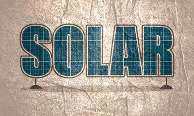 Solar word made of blue solar panel.