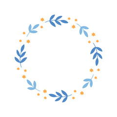 Fototapeta na wymiar Hanukkah floral wreath with branch, star vector illustration. Jewish holiday Chanukah. Hand-drawn festive party decoration. Hanuka greeting card with a traditional symbol.