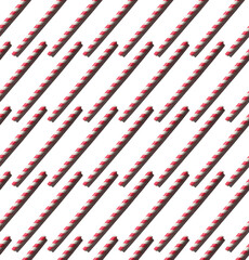 Fototapeta premium Seamless Pattern with red and white striped Drinking Straws. Background for a Christmas or New Year party with eco friendly tubes
