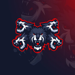 Wolves Mascot Logo Design Vector Illustration for eSports Team. Five Head Wolf