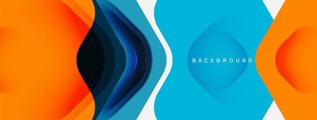 Color arrow shapes on white backdrop. Minimal geometric abstract background. Vector illustration for wallpaper banner background or landing page