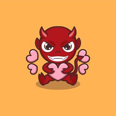 cute cartoon devil with full of love. vector illustration for mascot logo or sticker