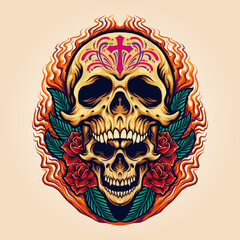 Sugar Skull Dia De Los Muertos Mexican Tattoo Vector illustrations for your work Logo, mascot merchandise t-shirt, stickers and Label designs, poster, greeting cards advertising business company or br