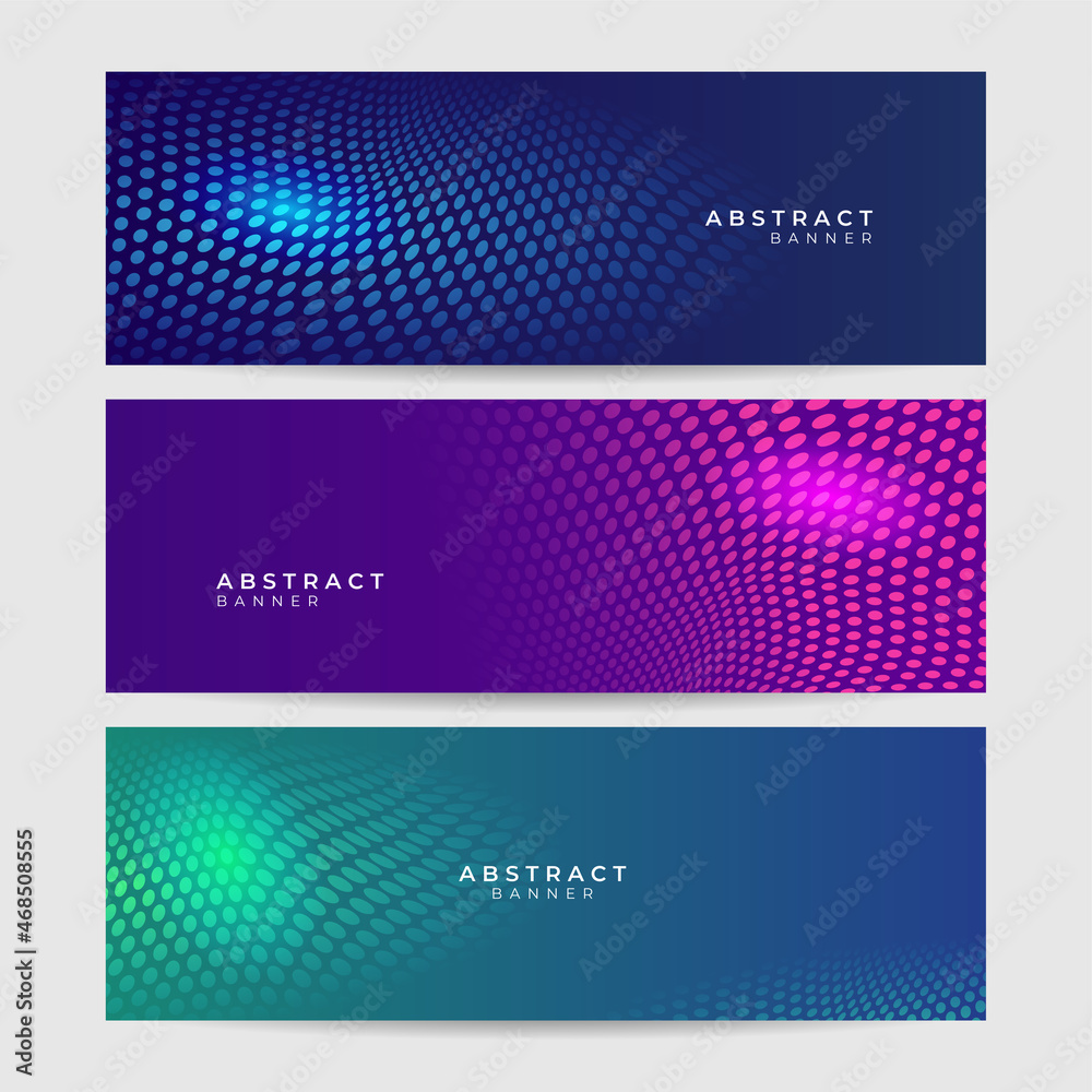 Poster set of abstract blue purple green technology banner design background. geometric, polygonal abstract