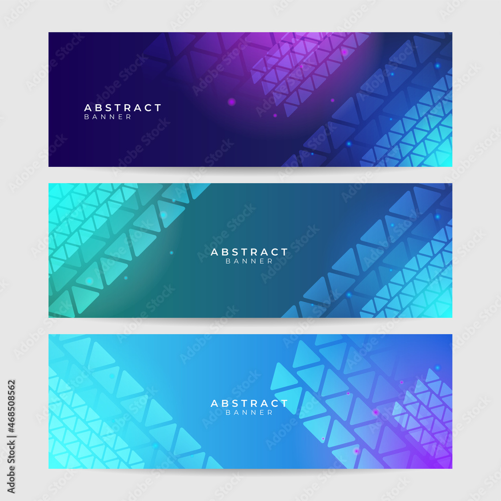 Poster set of abstract blue purple green technology banner design background. geometric, polygonal abstract