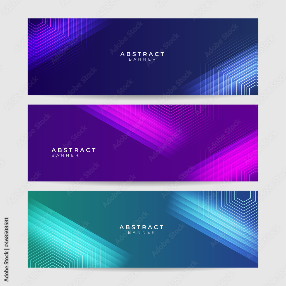 Poster set of abstract blue purple green technology banner design background. geometric, polygonal abstract