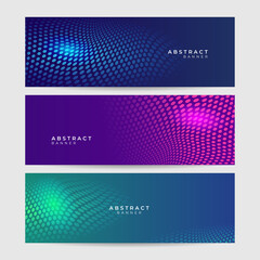 Set of abstract blue purple green technology banner design background. Geometric, polygonal Abstract background, texture, advertisement layout. web page. header for website.