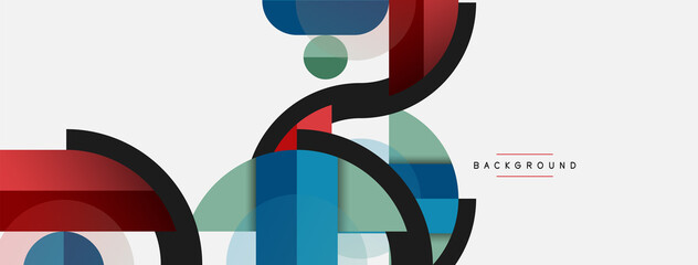 Obraz premium Geometric shapes composition abstract background. Circles lines and rectangles. Vector illustration for wallpaper banner background or landing page