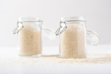 Japanese rice grains, a local food culture in Asia, are used as a staple in healthy food.