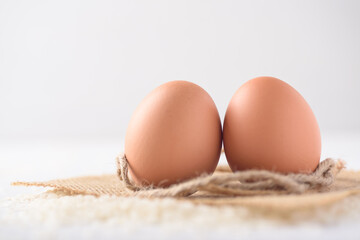 Organic farm-fresh eggs and Japanese rice are local food cultures in Asia, used as a simple staple...