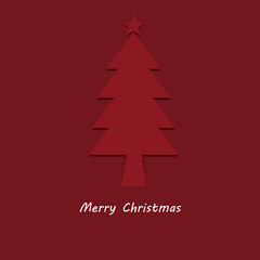 Red christmas tree on red background with text.Paper art style concept.Vector and illustration.