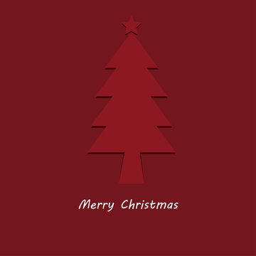Red christmas tree on red background with text.Paper art style concept.Vector and illustration.