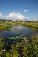 Fototapeta premium River landscape in a city park in the city of Sortavala in the Republic of Karelia in Russia
