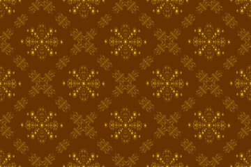 Seamless geometric ethnic fabric pattern, golden flower pattern, Thai fabric pattern design, carpet, wallpaper, curtain, cushion, clothing, wrap, batik, brown background fabric pattern