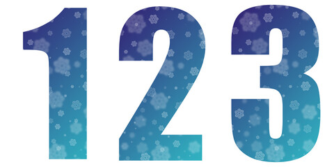 New Year and Christmas numbers - Blue numbers 1 2 3 made from snowflakes isolate on a white background, mock up. Alphabet and numbers to overlay on your photos