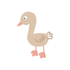Obraz premium cute goose hand drawn. vector, minimalism, trending colors 2022. icon, sticker, print. children clipart, animal, bird.