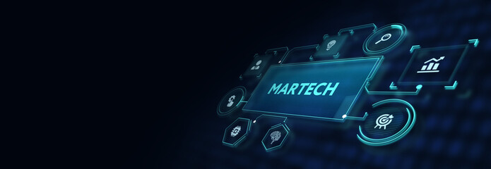 Martech marketing technology concept on virtual screen interface. Business, Technology, Internet and network concept.3d illustration