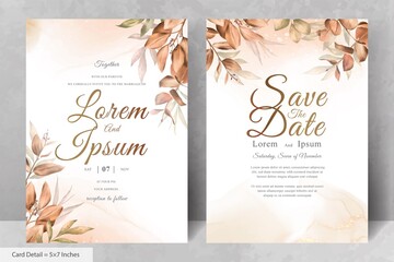 Set of Greenery Watercolor Wedding Invitation Card Template