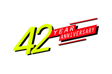 42 year anniversary, Speedy style Yellow color with Red block Ribbon on a white background for greeting, invitation, banner, birthday card - vector