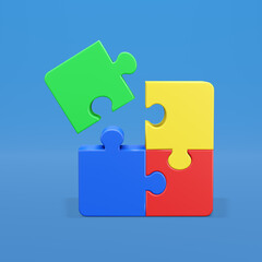 Jigsaw puzzle in action. Symbol of team work, strategy, solution, connection. Business concept. 3D render illustration. Clipping path of each element included.