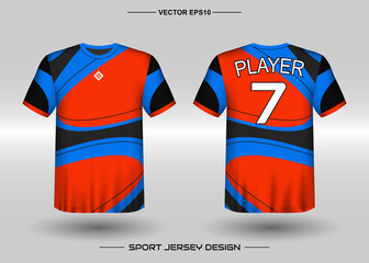 T-shirt sport vector design template, Soccer jersey mockup for football club. uniform front and back view. Clothing Men adult. Can use for printing, branding logo team, squad, match event, tournament