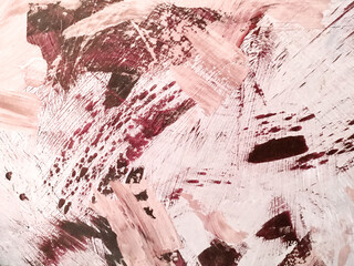 Abstract art background dark red and white colors. Watercolor painting on canvas with pink gradient.