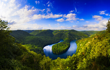 Panoramic view of the meander of Queuille in Auvergne land