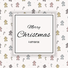 Fototapeta na wymiar Christmas greeting card with gingerbread cookies and candies. Xmas design. Vector