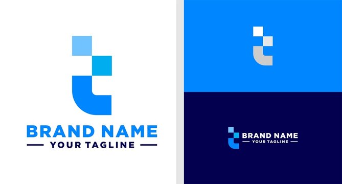 LETTER T LOGO MONOGRAM DIGITAL PIXEL EDITABLE