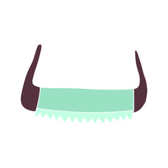 Saw with two handles for garden work. Vector element for design. Doodle illustration.
