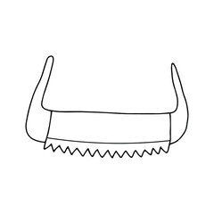 Sketch of a hacksaw. Doodle style. Vector element for design. 