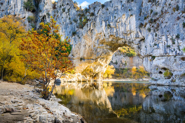 Fototapeta na wymiar Natural arch over the river at Pont d'Arc in Ardeche