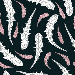 Leaves on a dark background. Vector seamless pattern. Design for fabric, print, card, wrapping.