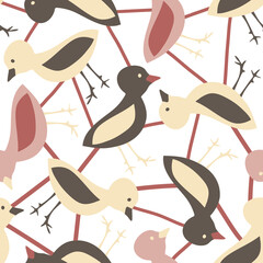Cute birds on a white background. Vector seamless pattern. Design for fabric, print, card, wrapping.