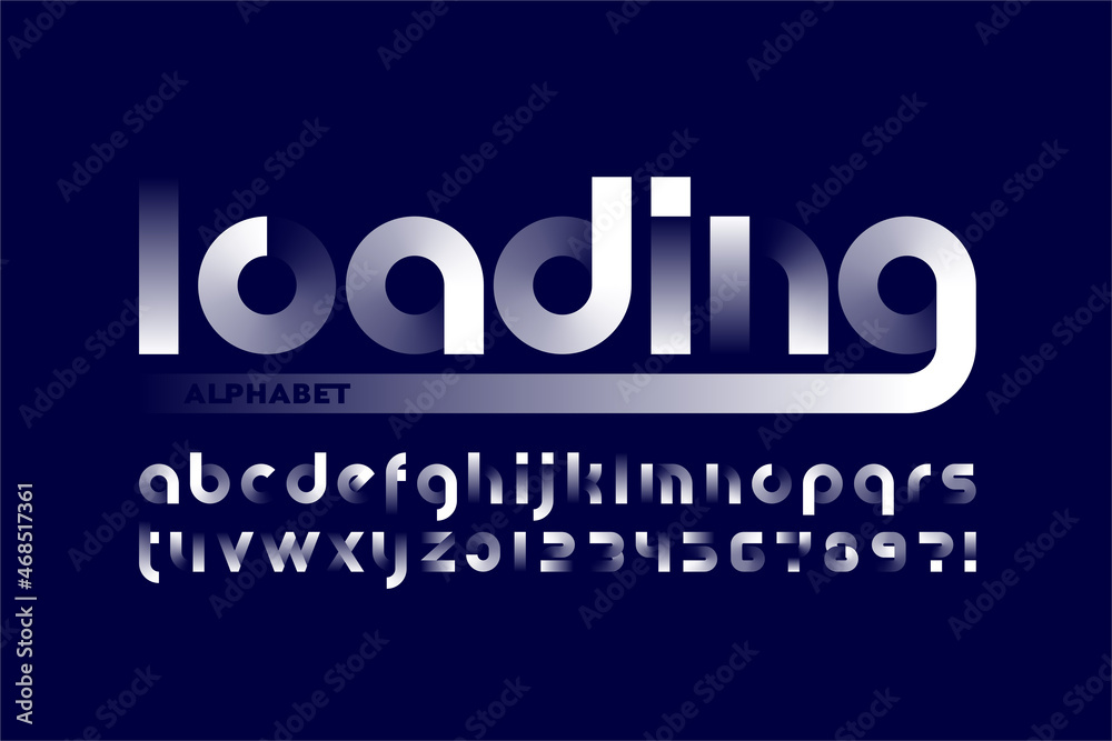 Fototapete loading bar gradient style font, alphabet letters and numbers vector illustration