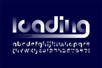Loading bar gradient style font, alphabet letters and numbers vector illustration