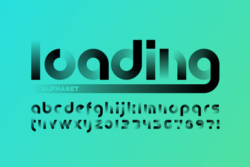 Loading bar gradient style font, alphabet letters and numbers vector illustration