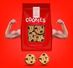 Cookie packaging have arms showing strong muscles.illustration vector