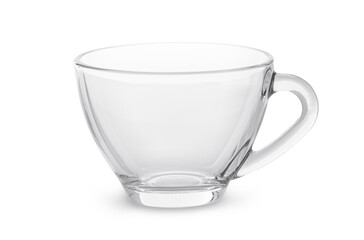 Empty glass cup on white background.
