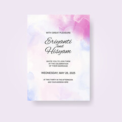 Watercolor wedding invitation card. Beautiful wedding card watercolor with splash.