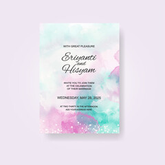 Watercolor wedding invitation card. Beautiful wedding card watercolor with splash.