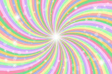 Rainbow swirl background with stars. Radial gradient rainbow of twisted spiral. Vector illustration.