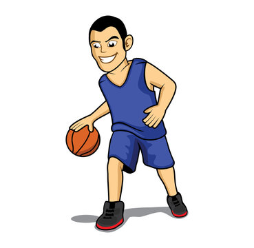 Basketball player cartoon character dribbling design illustration vector eps format , suitable for your design needs, logo, illustration, animation, etc.