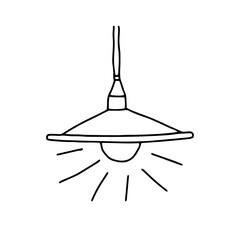 Black Vector outline illustration of a burning metalic lamp isolated on a white background