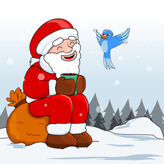 Cartoon Santa Claus and bag