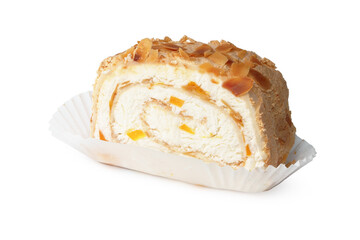 Piece of biscuit roll isolated on white background