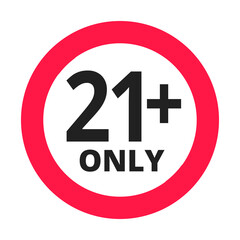 Under 21 forbidden round icon sign vector illustration. Twenty one years or older persons adult content 21 plus only rating isolated on white background. - obrazy, fototapety, plakaty