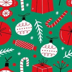 Seamless pattern with Christmas elements. For fabric, wrapping paper and other decoration.  - 468521938